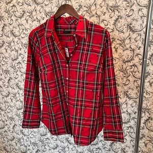 Talbots red plaid and black polkadot, button-down Oxford, size small New (NWT)